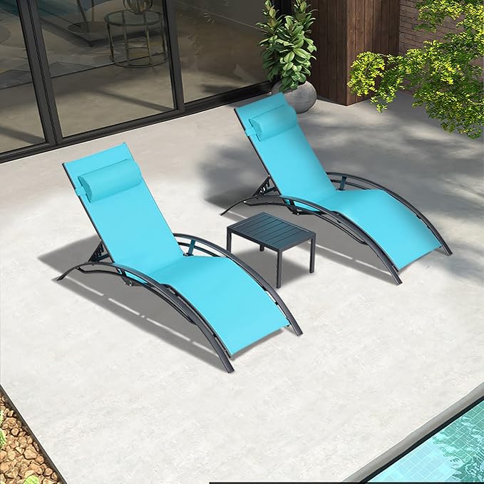 Purple Leaf Patio Chaise Lounge Set of 3 Outdoor Lounge Chair Beach Pool - Image 3
