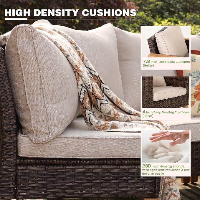 PHI VILLA Patio Furniture Sectional Sofa Set of 2，Outdoor Wicker Furniture - Image 5