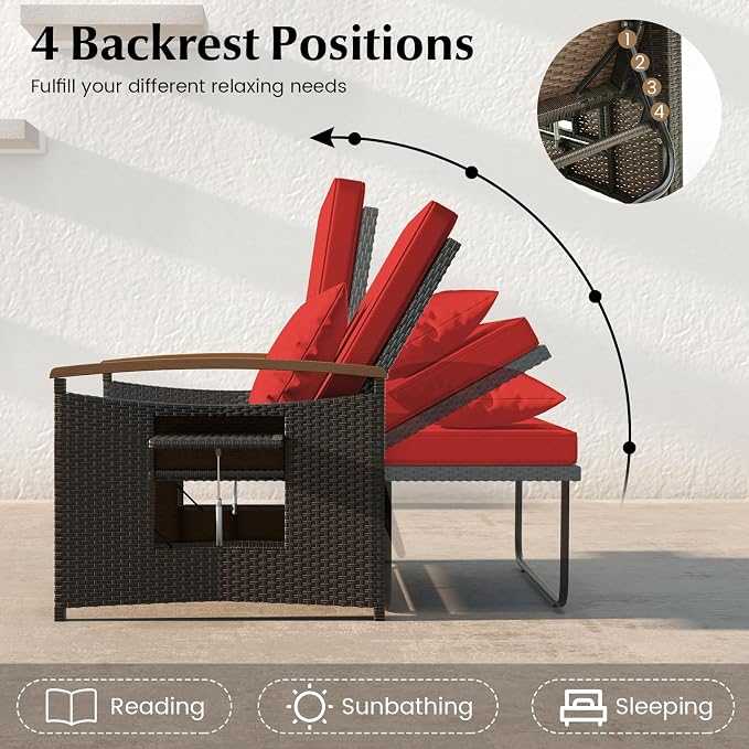 COSTWAY Patio Rattan Daybed, Outdoor Loveseat Sofa - Image 4