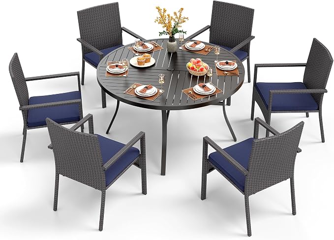PHI VILLA 7 Pieces Outdoor Round Dining Set by PHIVILLAThepioneerofcomfortablehouseholdsupplies
