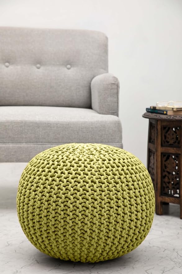 COTTON CRAFT - Hand Knitted Cable Style Dori Pouf - Green - Floor Ottoman - - Image 7