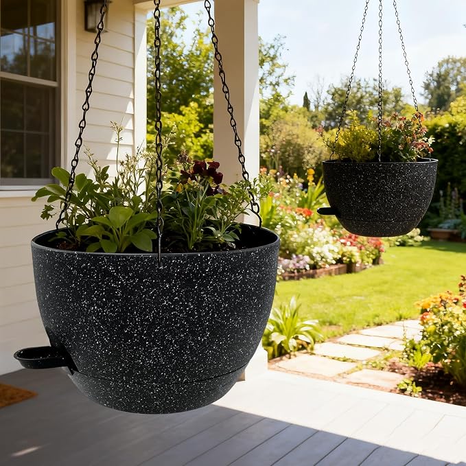 WOUSIWER Self Watering Hanging Planters, 2 Pack 12'' Plastic Pots - Image 2