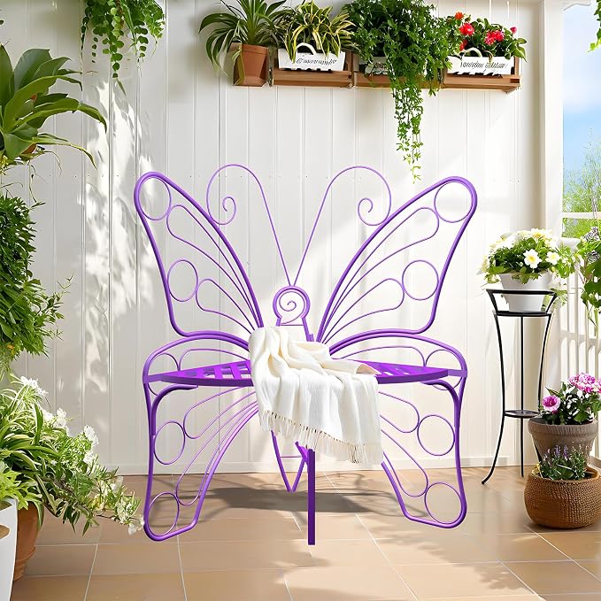 Butterfly Shaped Outdoor Bench, Outdoor Metal Chair Butterfly Bench - Image 5
