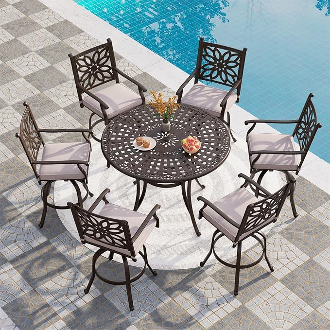 PHI VILLA Outdoor Swivel Bar Stools Set of 2, Cast Aluminum High Top Pub Height - Image 7