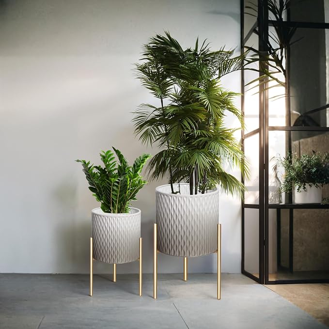 ARNIS Plants Pots with Stand, Unique Mid Century Decorative Metal Flower Pots - Image 8