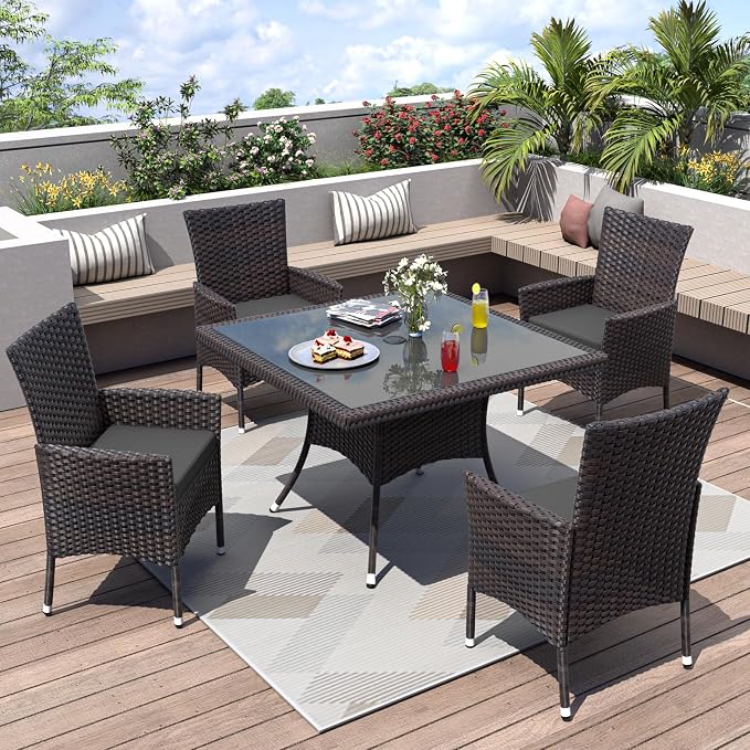 ALAULM 5 Piece Patio Dining Set All-Weather Wicker Outdoor Furniture Set by ALAULM