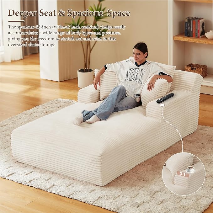 78.7" Chaise Lounge Chair Indoor, Oversized Boneless Couch Comfy Upholstered - Image 4