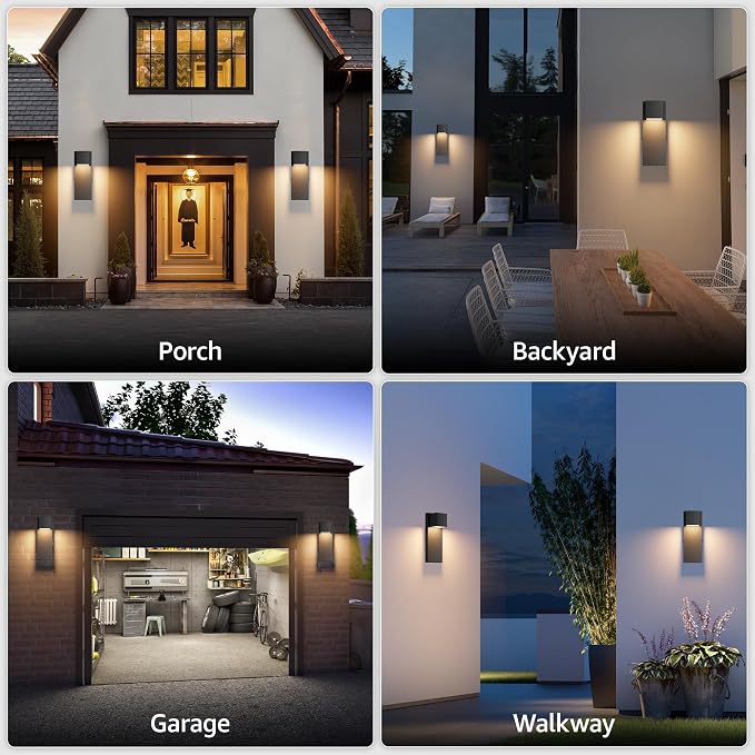 2 Pack 13" Modern Outdoor Led Wall Light, 16W 3000K 1200Lumen Porch & Patio - Image 3