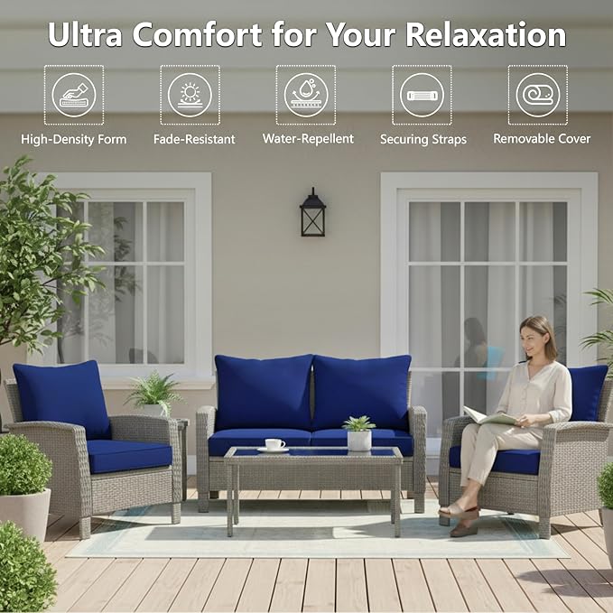 22x22 Inch Patio Chair Cushions Set of 4, Outdoor Furniture Cushions - Image 2