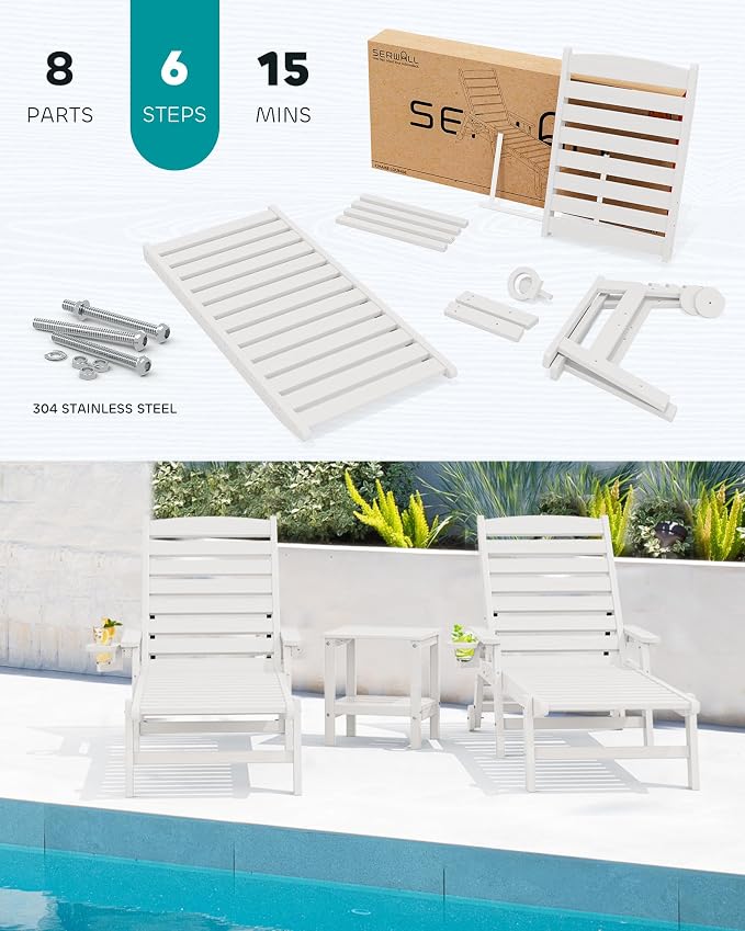 SERWALL Patio Chaise Lounge Chair, Poly Lounge Chair - Image 7