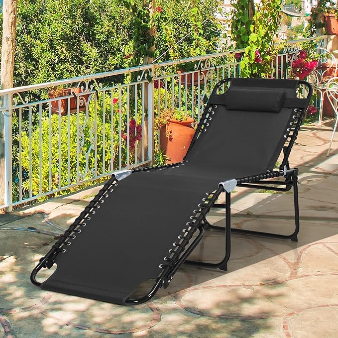 GYMAX Lounge Chairs for Outside, Extra High Folding Beach Tanning Lounger - Image 7