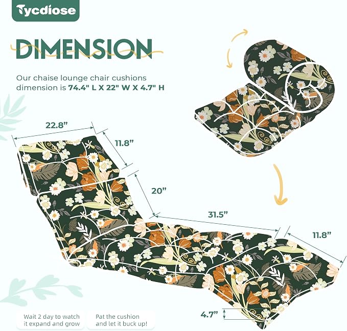 Outdoor Chaise Lounge Chair Cushion Set of 4, Waterproof 74.4 x 22 x 4.7 Inches - Image 2