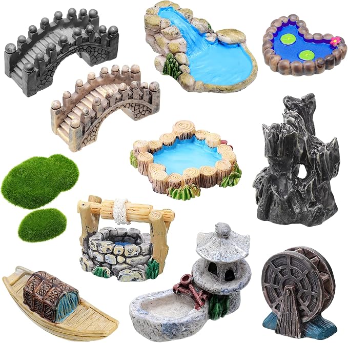 Jetec 12 Pcs Mini Fairy Garden Accessories Miniature Tiny Stone Bridge Mini by Jetec