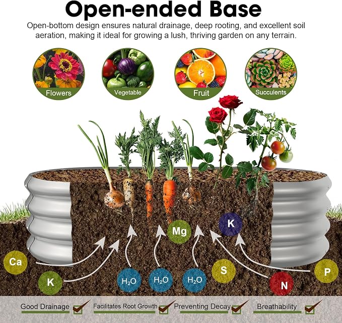 4x2x1ft Oval Galvanized Raised Garden Bed Outdoor 9-in-1 Large Metal Modular - Image 3