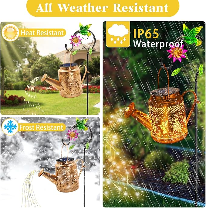 Solar Lanterns Outdoor Waterproof, Hummingbird Watering Can Garden Decor - Image 6