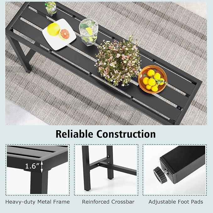 COSTWAY Outdoor Bar Table 55-inch Wide, Narrow Counter Height Dining Table - Image 6
