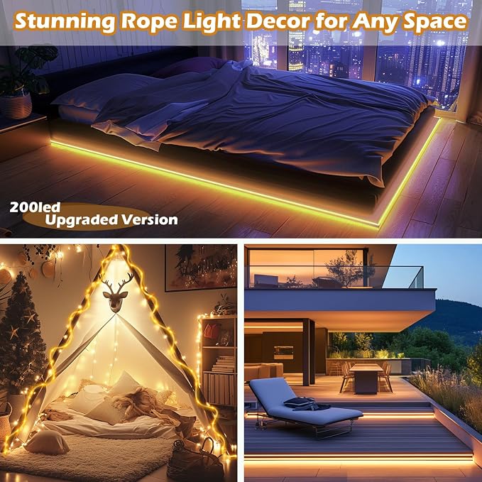 Solar Rope Lights Waterproof 65FT 200LEDs, High Capacity Rechargeable Battery - Image 2