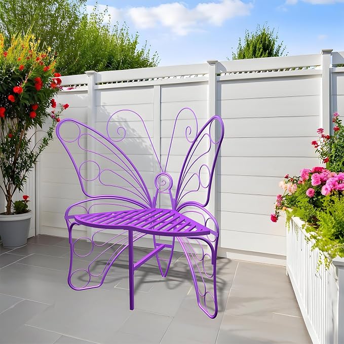 Butterfly Shaped Outdoor Bench, Outdoor Metal Chair Butterfly Bench - Image 4