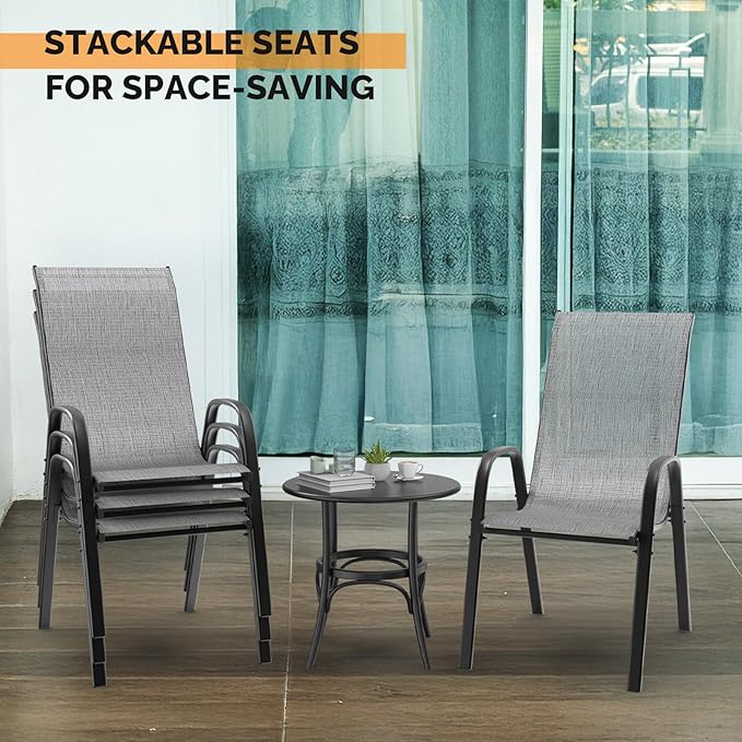 VINGLI Set of 2 Stackable Outdoor Bar Stools – Sling Chairs - Image 7