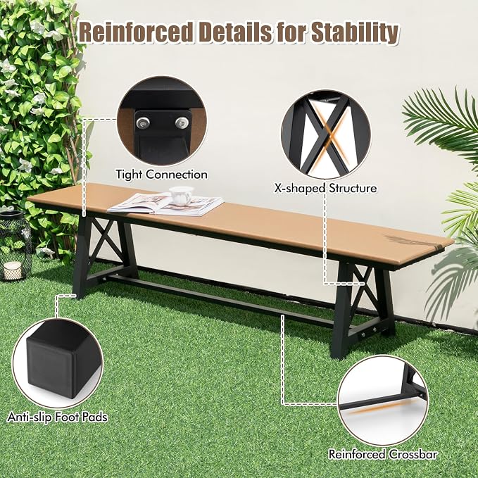 Tangkula 6 FT HDPE Outdoor Bench, Extra Long Patio Picnic Bench - Image 7