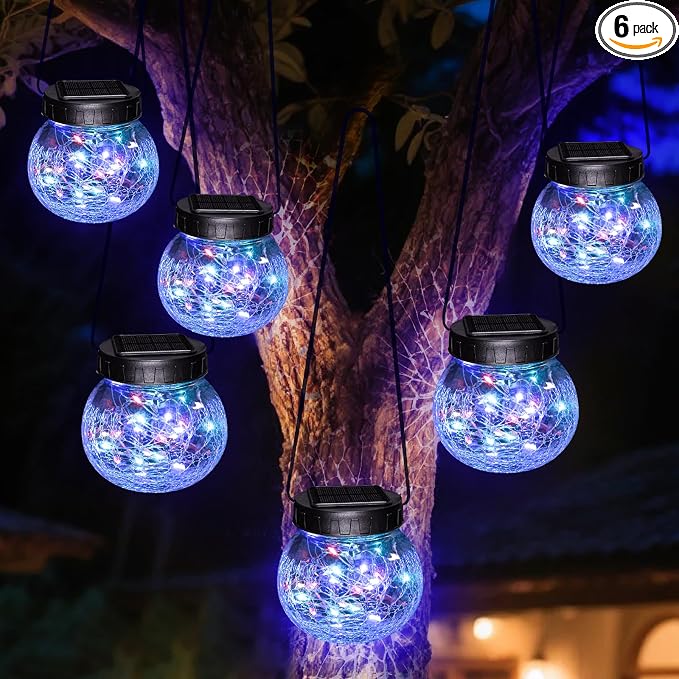 kolpop 6 Pack Solar Lantern Outdoor Lights, Crackle Glass Ball Waterproof by kolpop