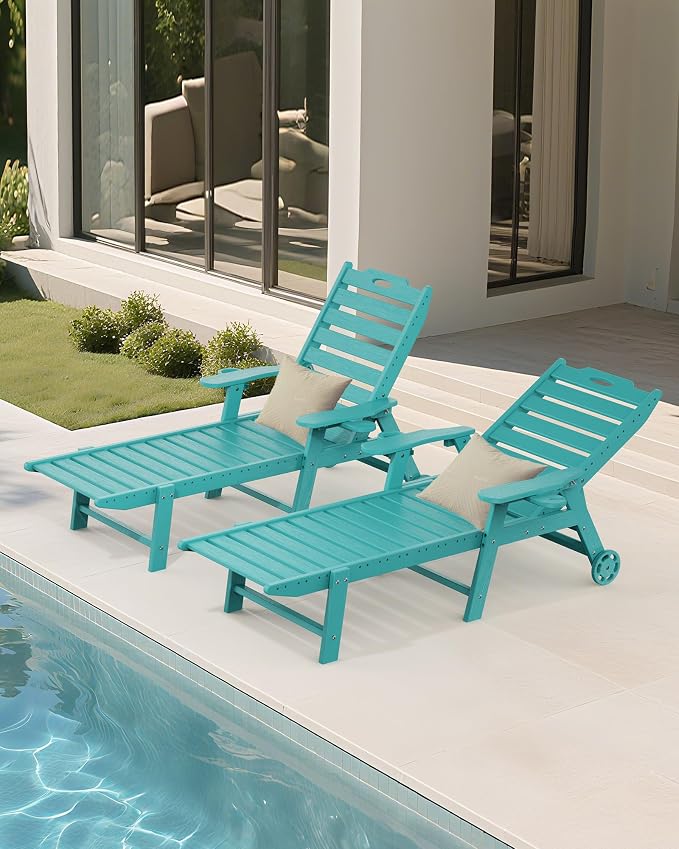 Carauci Lounge Chair Outdoor Set of 2, HDPE Chaise Lounge - Image 8