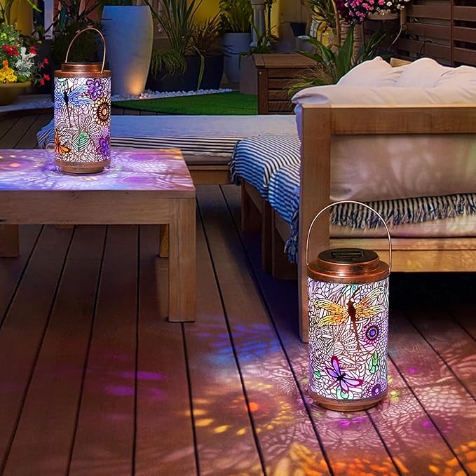 2Pack Solar Outdoor Lanterns Waterproof Multicolor Dragonfly Garden Gifts - Image 5