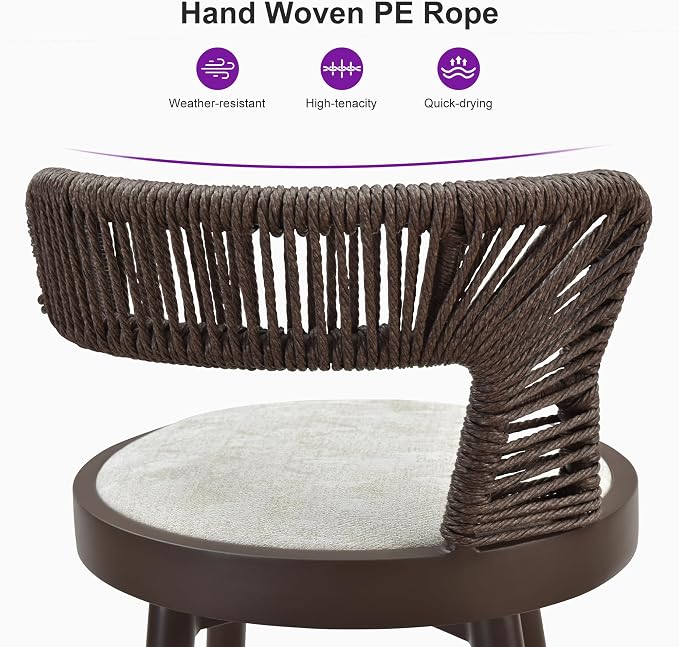 PURPLE LEAF Outdoor Swivel Bar Height Stools Set of 2 Metal Modern Wicker Bar - Image 8