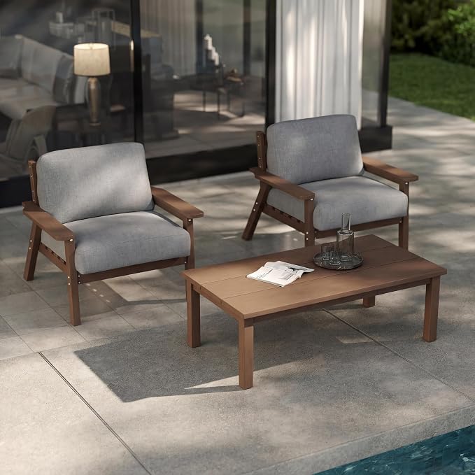 Patio Furniture Set with Washable Thick Gray Cushions, HDPE Outdoor Couch by PatioKingdom