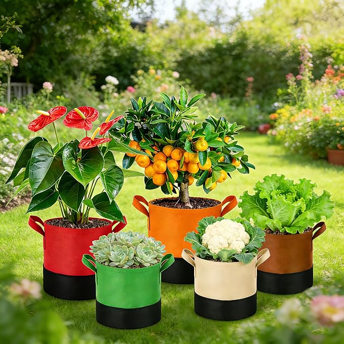 7 Gallon Fabric Grow Bags 5-Pack, 350G Heavy Duty Nonwoven Plant Pots - Image 7
