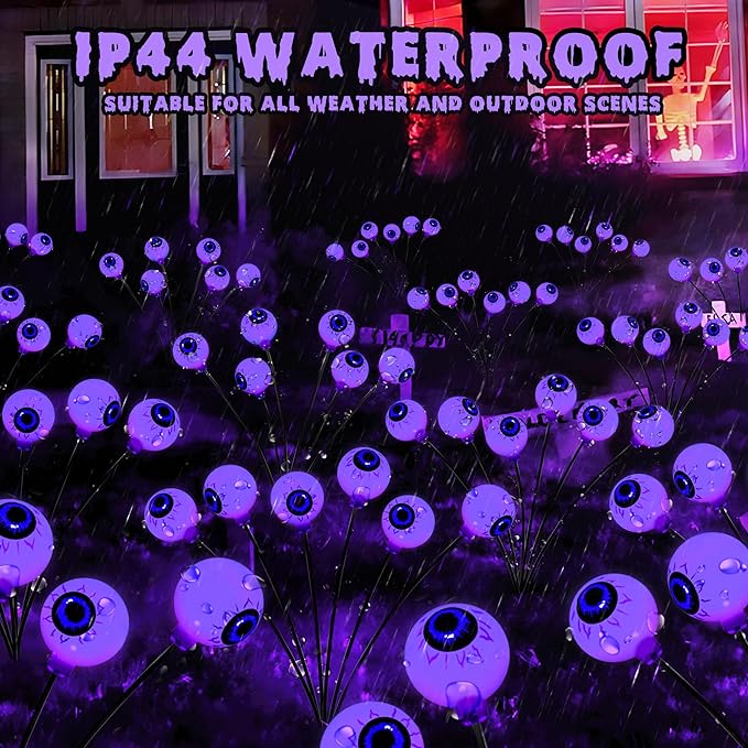 BrizLabs Halloween Eyeball Lights, 2 Pack 12 LED Solar Halloween Lights - Image 6