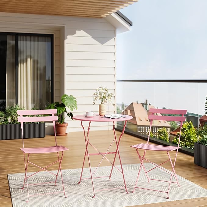 GarveeLife 3-Piece Folding Bistro Set, Foldable Patio Furniture Set - Image 2
