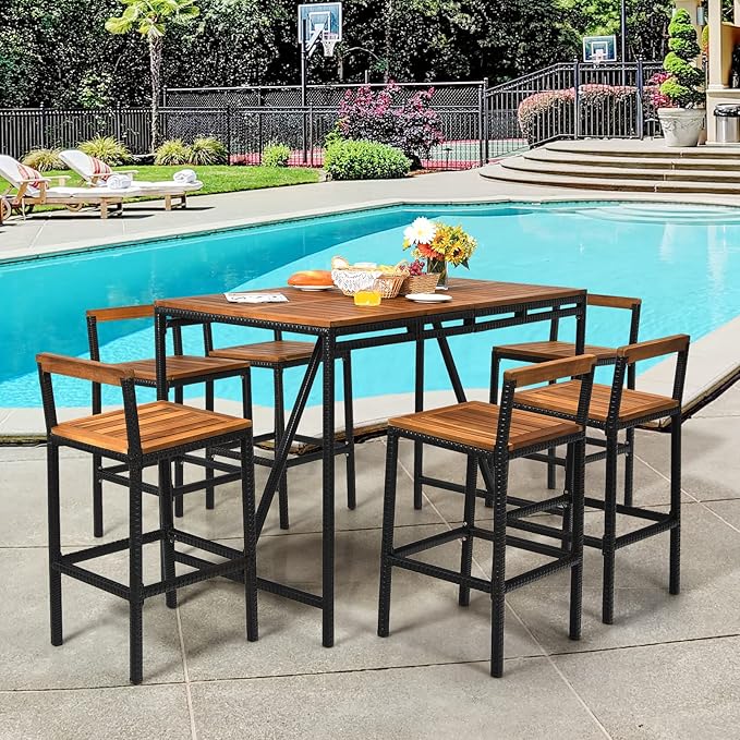 HAPPYGRILL 7 Piece Patio Bar Table Set - Image 3