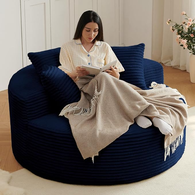 Oversized Round Chair Lounge Chaise Indoor, Upholstered Corduroy Deep Seat - Image 3
