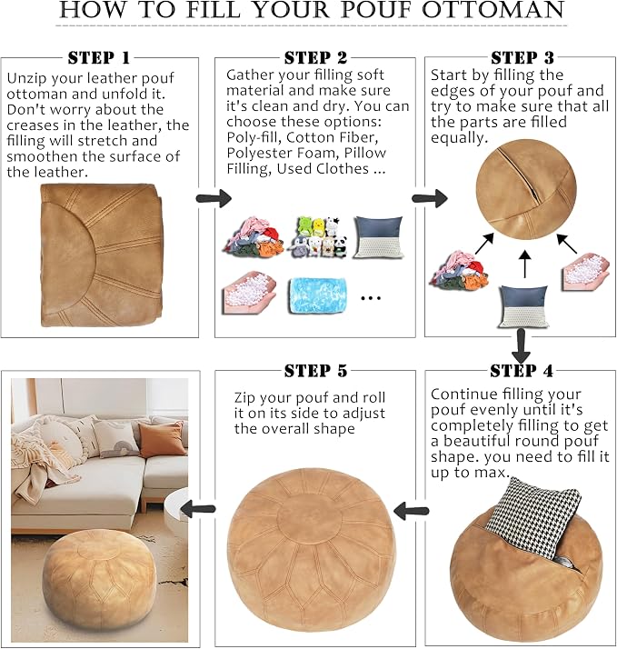 Thgonwid Unstuffed Moroccan Faux Leather Pouf Ottoman - Image 7