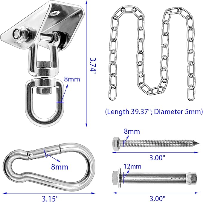Hammock Hanging Kit with Swing Chain 39inch, 1000lbs Capacity Hanging Hooks - Image 2