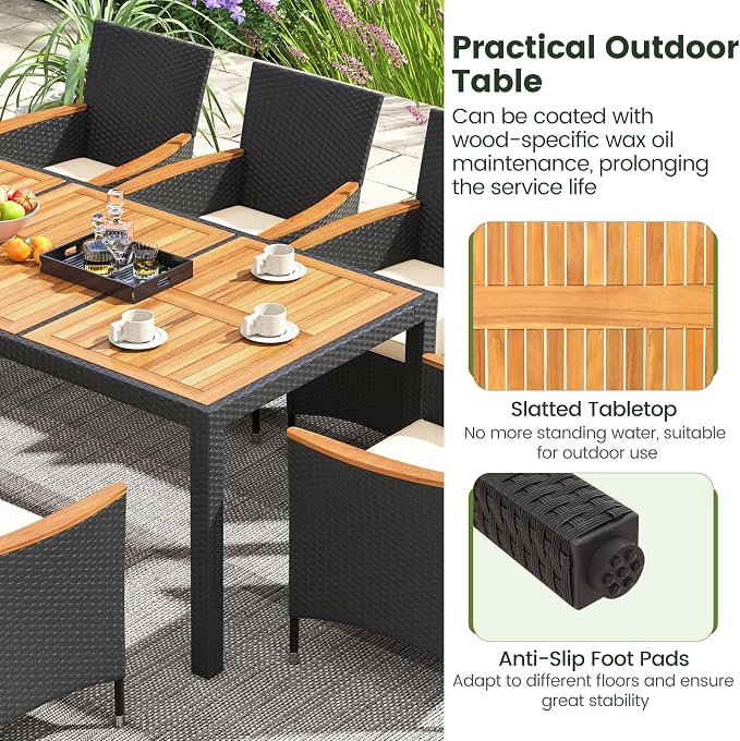 Tangkula 9 Pieces Rattan Outdoor Dining Set - Image 4