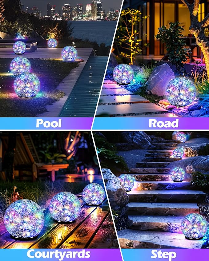 Coroor Garden Solar Ball Lights Outdoor Waterproof, 50 LED Cracked Glass Globe - Image 7