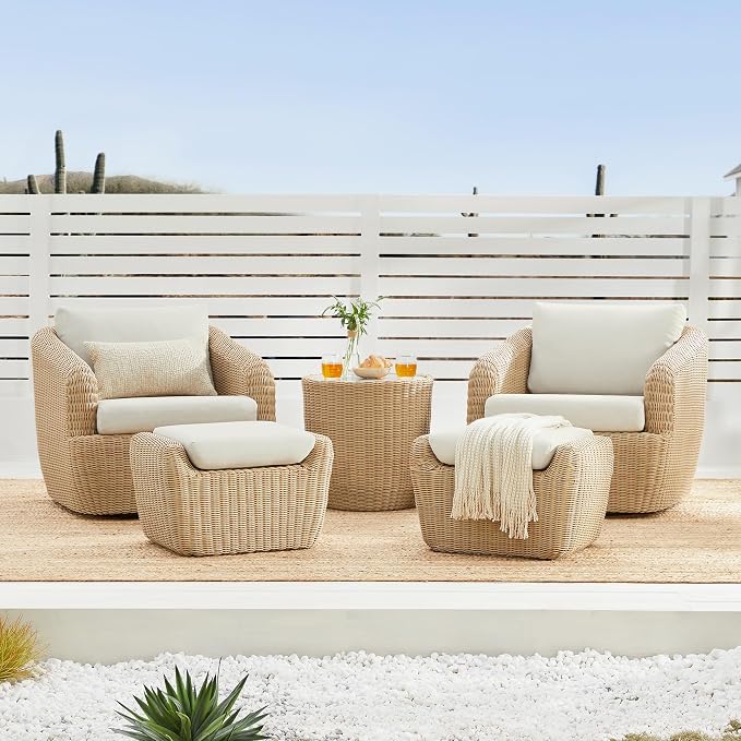 CHITA 5 Pieces Patio Wicker Furniture Set, Outdoor Rattan Bistro Set - Image 9