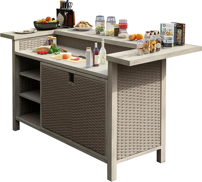 Outdoor Bar Table with Storage, Aluminum & PE Wicker Patio Bar Tables, Outdoor by Unknown