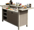 Outdoor Bar Table with Storage, Aluminum & PE Wicker Patio Bar Tables, Outdoor by Unknown