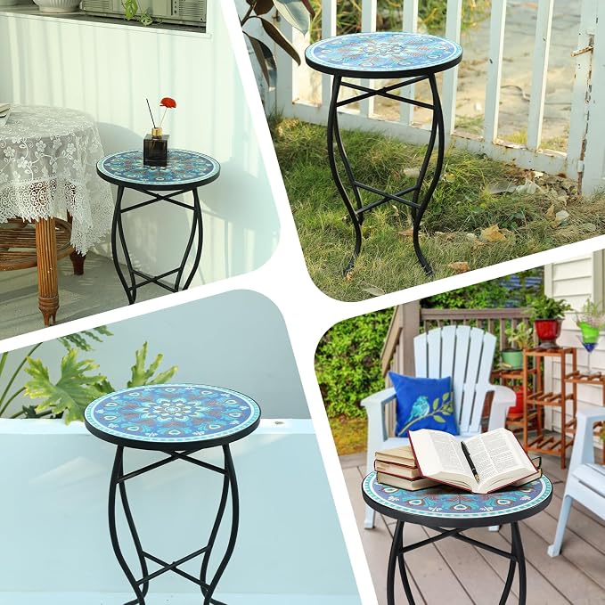 VCUTEKA Mosaic Outdoor Side Table, Living Room, Bistro Balcony or Lawn - Image 5