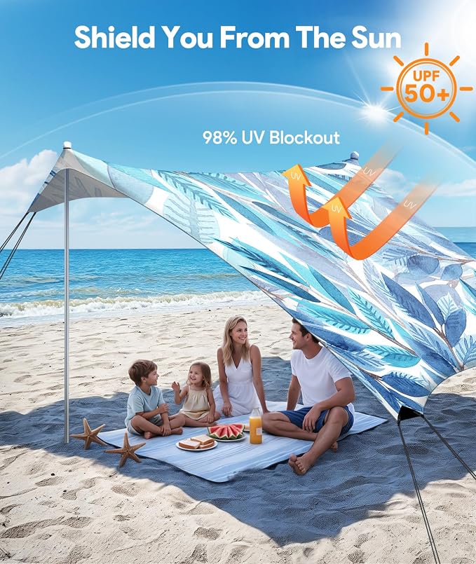 Beach Tent Sun Shelter, 10 x 10 FT Beach Canopy Tent Sun Shade, UPF50+ Tents - Image 2