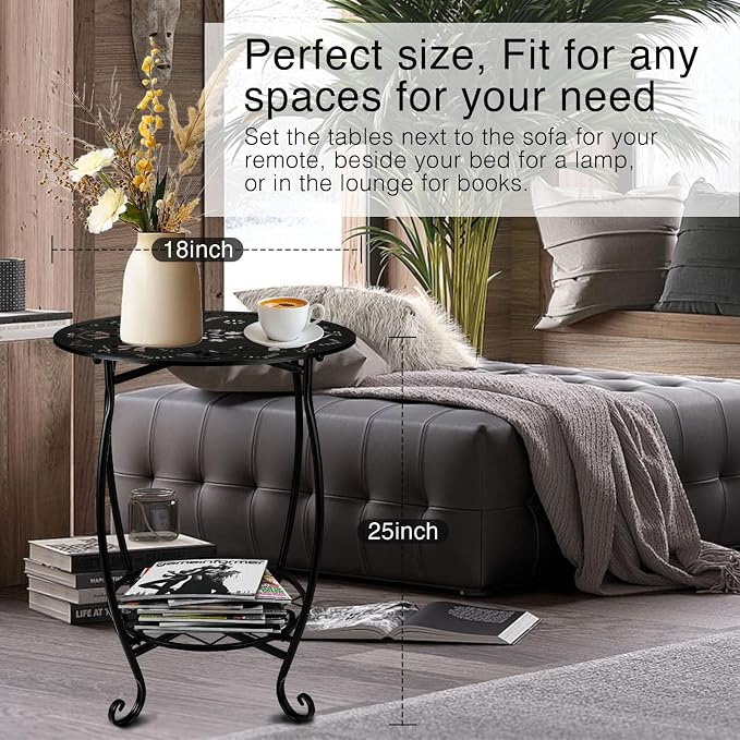25 Inch High Patio Side Table, 18 Inch Wide Round Metal Side Table, Weather - Image 6