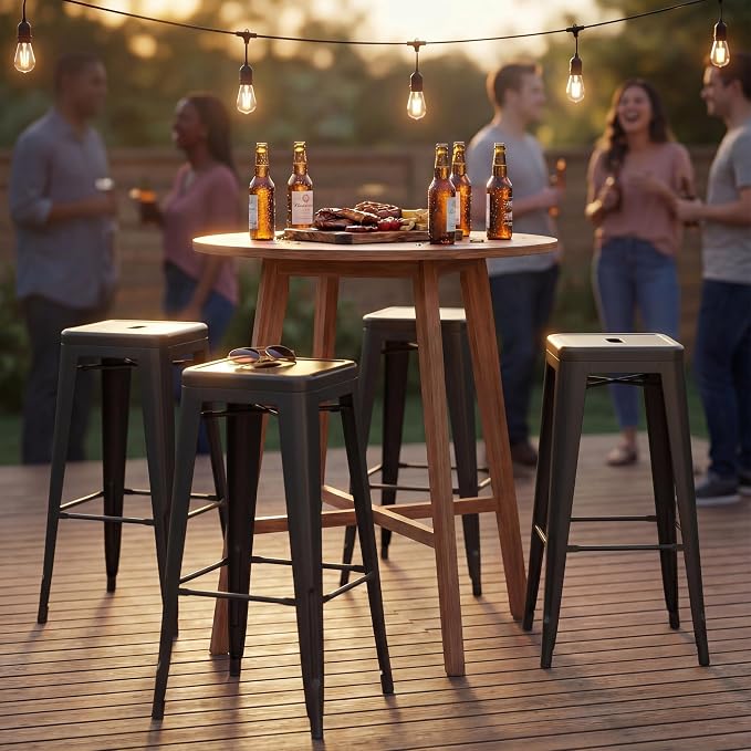 Shahoo 30 Inches Metal Bar Stools Counter Height Stackable Backless Stools - Image 8