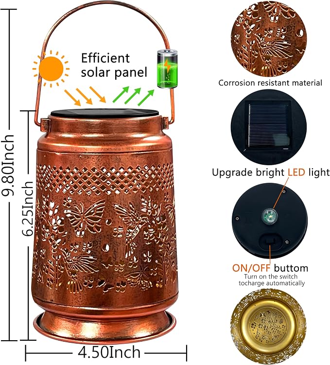 KY&BOSAM Solar Lanterns Outdoor Waterproof Hummingbird & Butterfly Lantern - Image 9