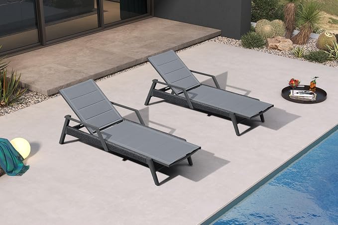 PURPLE LEAF Outdoor Chaise Lounge 2 Pieces Patio Recliner Sunbathing Tanning by PURPLELEAF