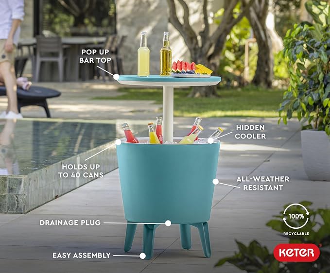 Keter Modern Cool Bar Outdoor Patio Furniture and Hot Tub Side Table - Image 6