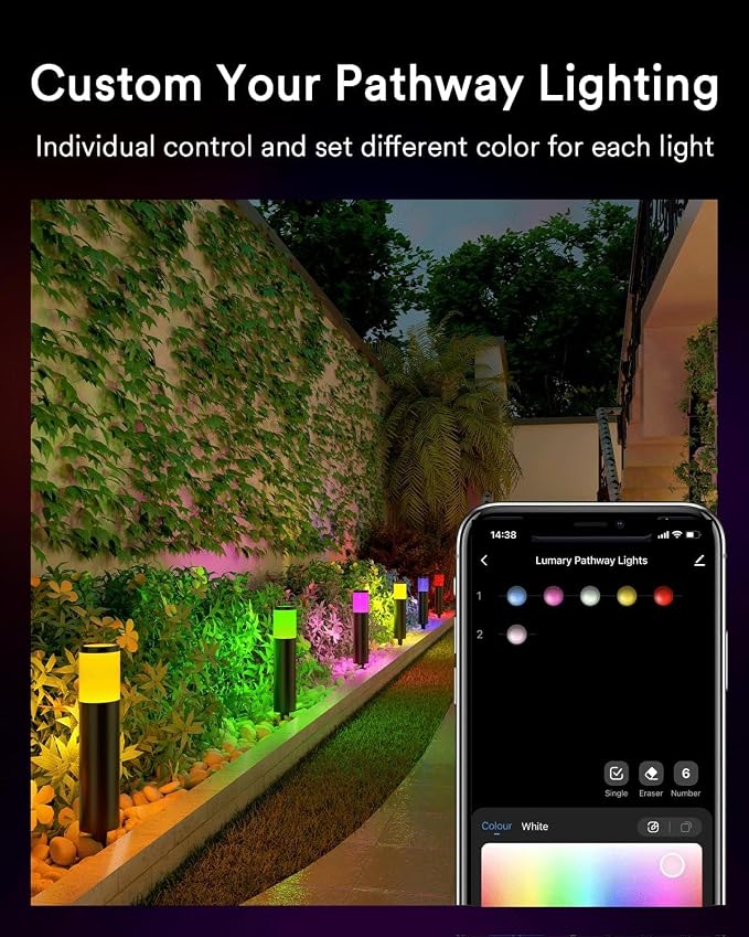 Lumary 6 Pack Smart Pathway Lights 2100LM, RGBAI/Cool/Warm White, Aluminum - Image 6