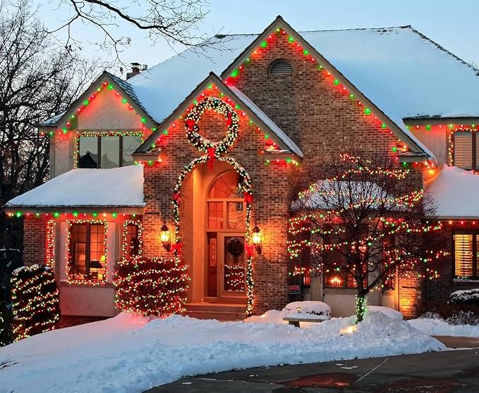 QITONG Red and Green Solar Rope Lights, 2 Pack Each 33ft 100 LED String Lights - Image 6